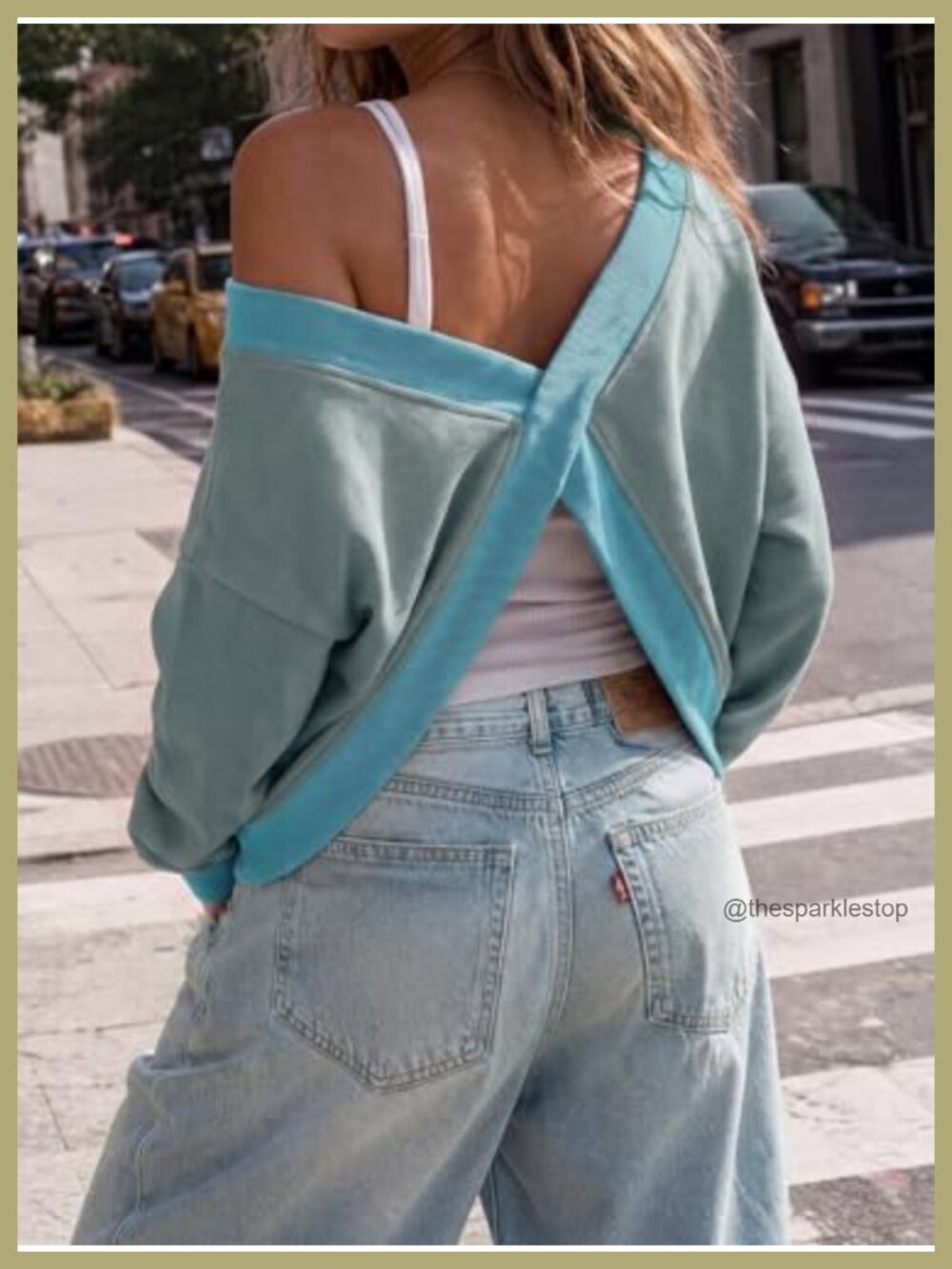 Reversible Wrap Sweatshirt Off Shoulder Long Sleeve Athletic Workout Top Y2K - Picture 3 of 4